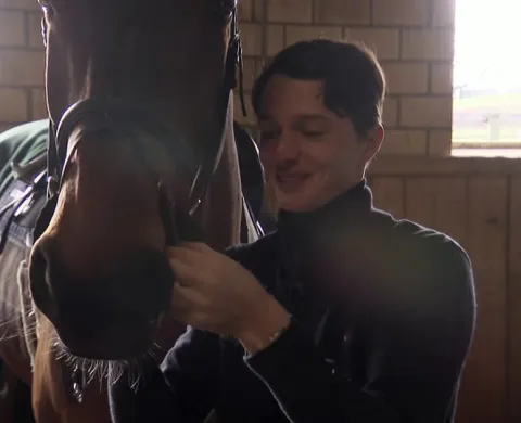 Edouard Schmitz with a horse on SRT TV